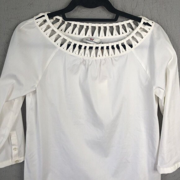 Vineyard Vines Top Womens 0 White Poplin Basketweave Stretch Beach Prep NEW - Picture 3 of 16